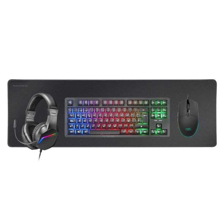 Teclado Mouse Headset Y Alfombrilla Mars Gaming Mcp-rgb3 Black Teclado Tkl H-mech Red Mouse Rgb Flow 3200dpi Headset Frgb Anc