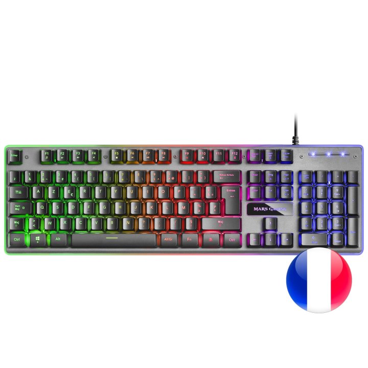 Teclado En Frances Hibrido H-mecanico Mars Gaming Mk220fr Black Switch H-mechanical Retroiluminado Full Rgb Programable Por H
