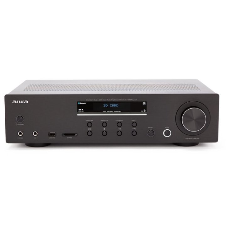Amplificador Bluetooth Aiwa Amu-120bt Negro Estereo De 120w Rms 7 Entradas Analogicas Phono Y Bt 5.0 Usb sd