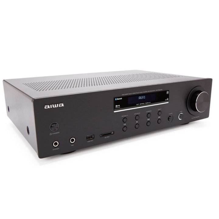 Amplificador Bluetooth Aiwa Amu-120bt Negro Estereo De 120w Rms 7 Entradas Analogicas Phono Y Bt 5.0 Usb sd