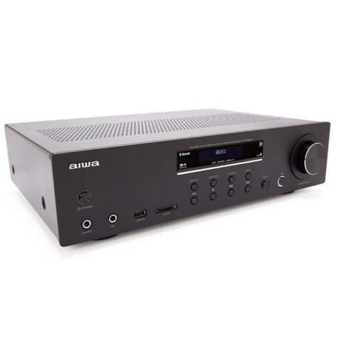 Amplificador Bluetooth Aiwa Amu-120bt Negro Estereo De 120w Rms 7 Entradas Analogicas Phono Y Bt 5.0 Usb sd