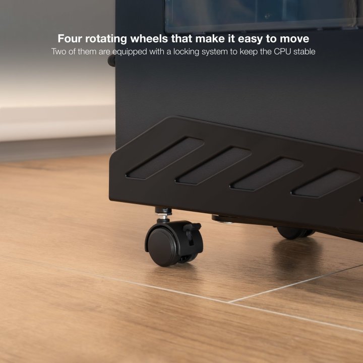 Soporte De Cpu De Suelo Con Ruedas Metalico Tooq Umcs0024-b Max 25k Ajustable 160-300mm Negro