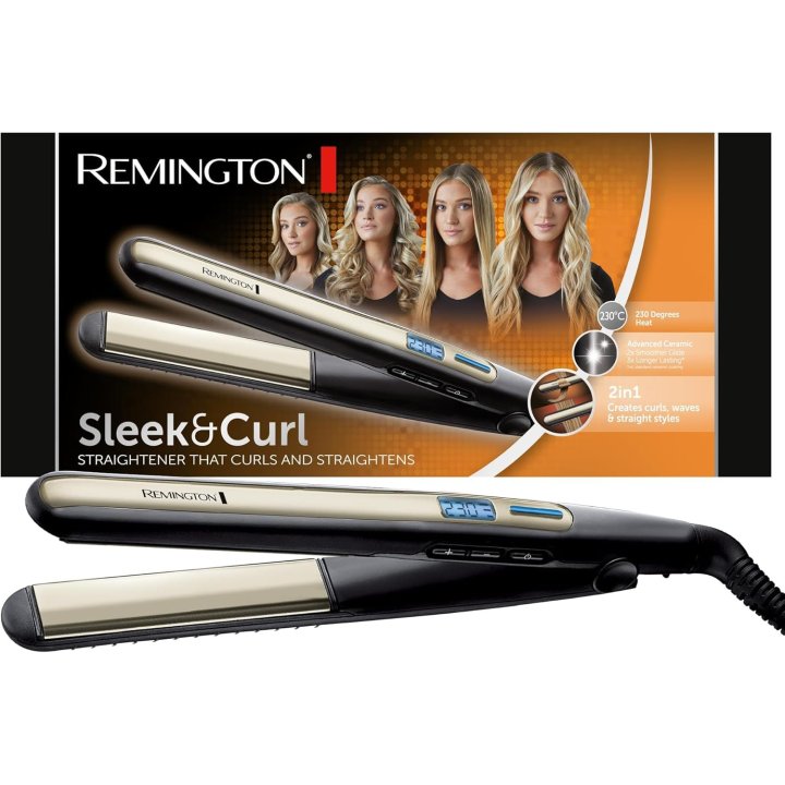Plancha De Pelo Remington Sleek&curl Pantalla Digital 150-230ºc Cable Giratorio Placas 110mm