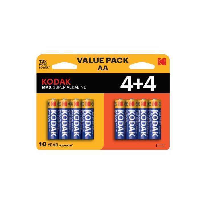 Pilas Aa Kodak Max Alcalina Lr6 Pack 8 Unidades 2800 Mah 1.5v (ecotasas Incluidas)