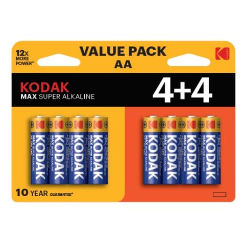 Pilas Aa Kodak Max Alcalina Lr6 Pack 8 Unidades 2800 Mah 1.5v (ecotasas Incluidas)