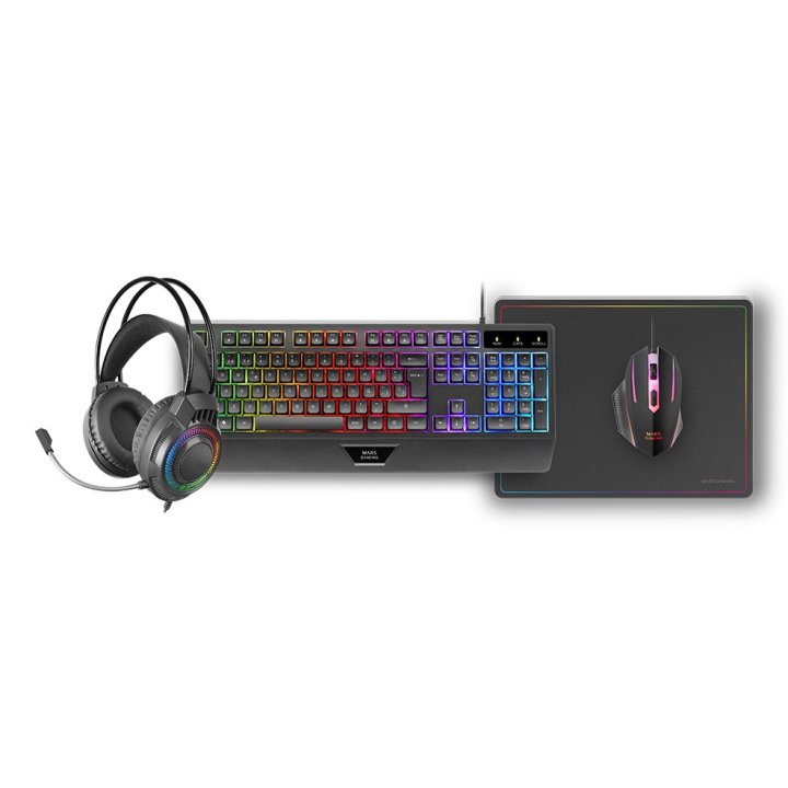 Teclado Mouse Headset Y Alfombrilla Mars Gaming Mcp124propt H-mech Rgb 3200dpi Negro Portugues