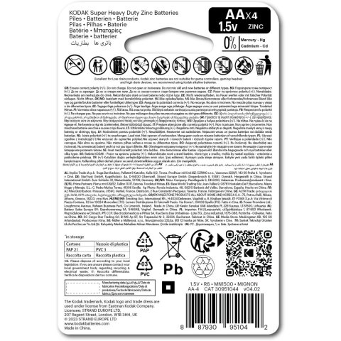 Pilas Aa Kodak Extra Heavy Duty Zinc Lr6 Pack 4...