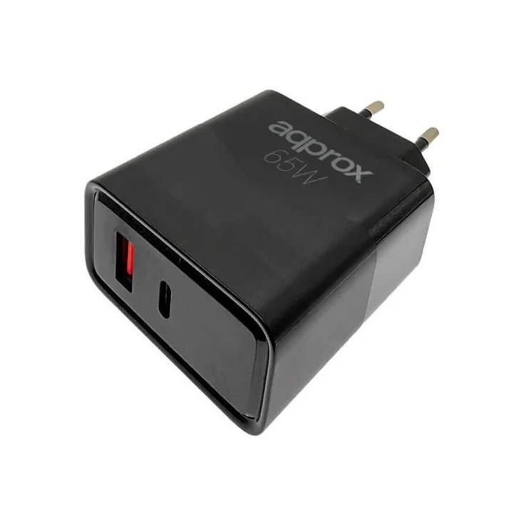 Cargador De Pared Approx Appusbwall65w 1xusb-c Pd 1xusb-a 65w Cable Usb-a A Usb-c Incluido