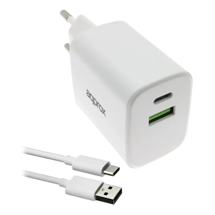 Cargador Usb Approx Appusbwall35w 1xusb-c Pd 1xusb-a 35w Cable Usb-a A Usb-c Incluido