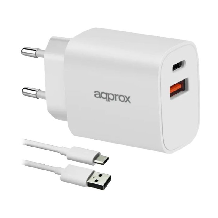 Cargador Usb Approx Appusbwall20w 1xusb-c Pd 1xusb-a 20w Cable Usb-a A Usb-c Incluido