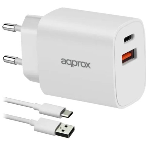 Cargador Usb Approx Appusbwall20w 1xusb-c Pd 1xusb-a 20w Cable Usb-a A Usb-c Incluido