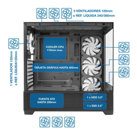 Caja Atx Gaming Ga250 Coolbox Coo-cha-ga250-0 Cristal 4xvent.argb Grafica 400mm