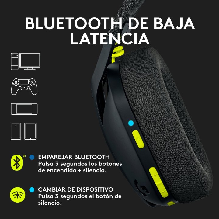 Headset Bluetooth Logitech G435 Lightspeed Dolby Atmos Windows Sonic Negro