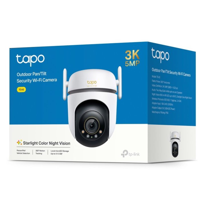 Camara Ip Exterior Wifi Tp-link Tapo Tc43 Ip66 3k 5mp V.nocturna Color Audio Bidireccional