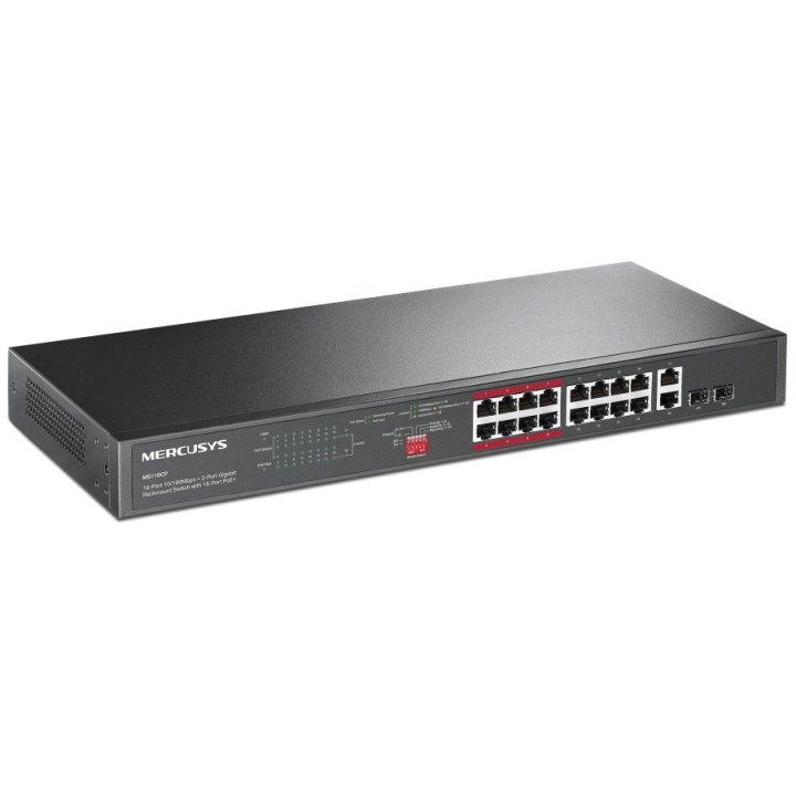 Switch No Gestionable Mercusys Ms118cp 18p 16xrj45 100mbps Poe+ 2x1gbps 2xsfp 1gbps Enrackable