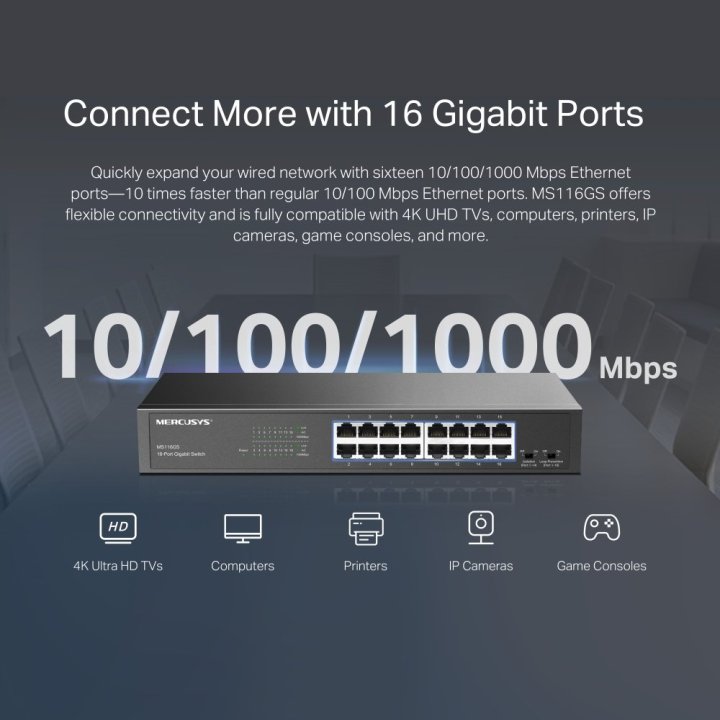 Switch No Gestionable Mercusys Ms116gs 16p...