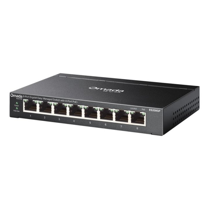 Switch Semigestionable Tp-link Omada Es208gp 8p 8xlan 1gb Poe+ Metal