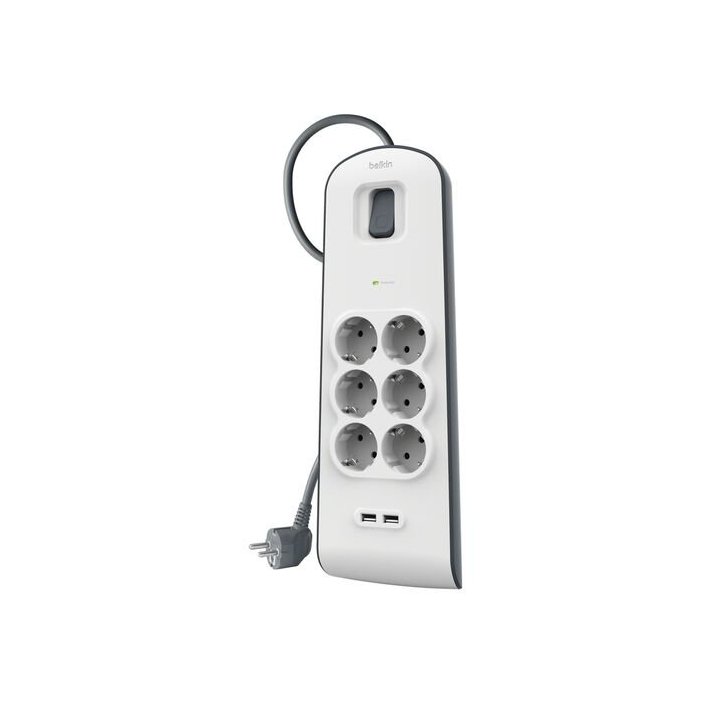 Regleta Alimentacion Belkin Bsv604vf2m-v2 Protección Contra Sobret 6 Tomas + 2 Usb- A 2,4 Boton 