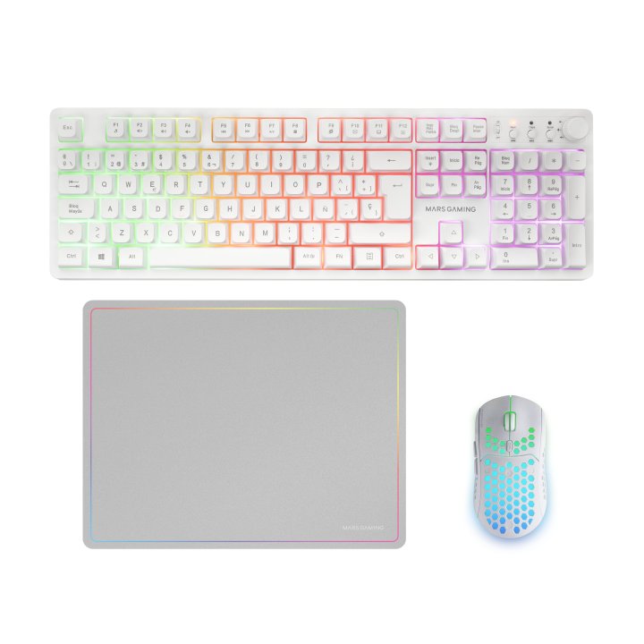 Teclado Mouse Y Alfombrilla Mars Gaming Mcpwxwes Blanco H-mech Frgb 3200dpi 