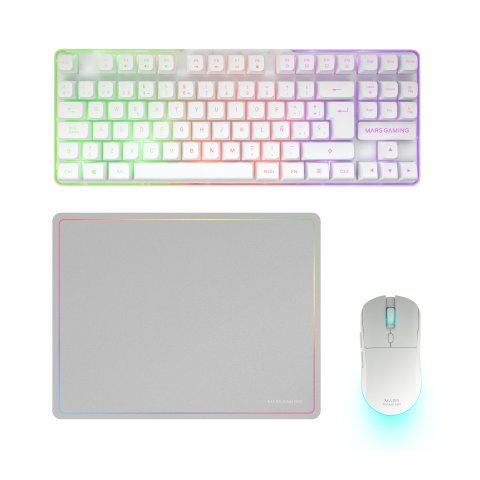 Teclado Mouse Y Alfombrilla Mars Gaming Mcpwtkles Blanco Frgb Rainbow 3200dpi 