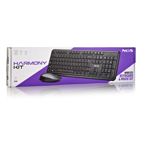 Teclado Y Mouse Ngs Wireless Harmonykit 12 Teclas Multimedia 1200dpi Color Negro