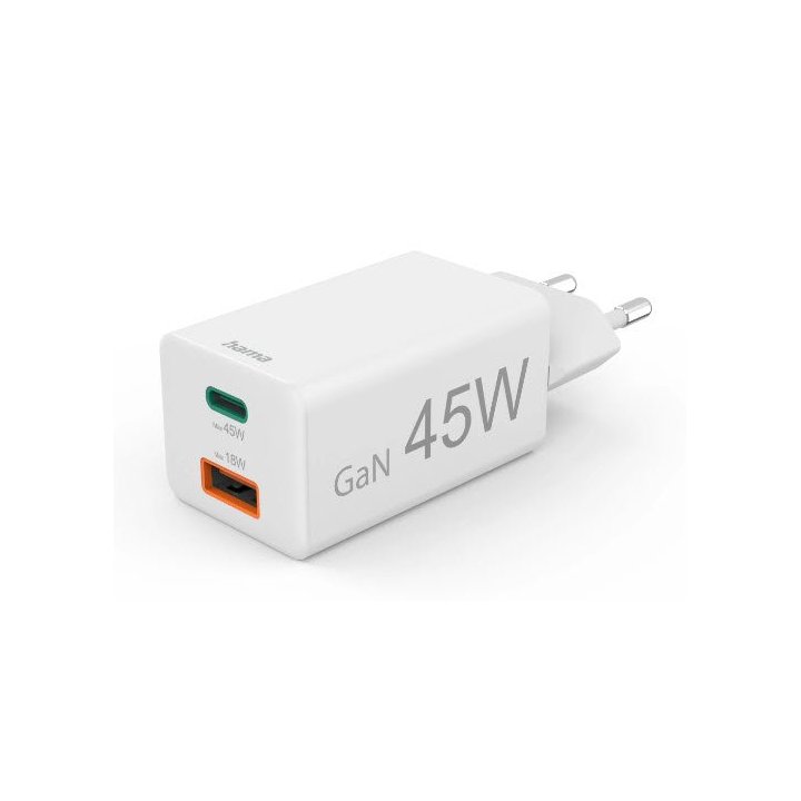 Cargador De Pared Hama 45w 1xusb-c Pd 1xusb-a Minicargador Color Blanco