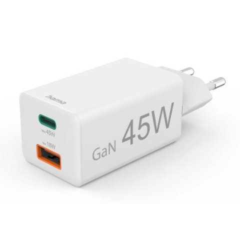 Cargador De Pared Hama 45w 1xusb-c Pd 1xusb-a Minicargador Color Blanco
