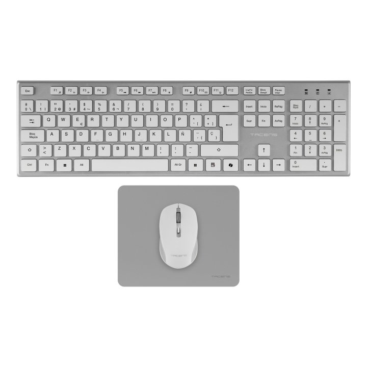 Teclado Mouse Y Alfombrilla Wireless Tacens Zenith Low Profile Tecla Copilot 3200dpi Color Blanco