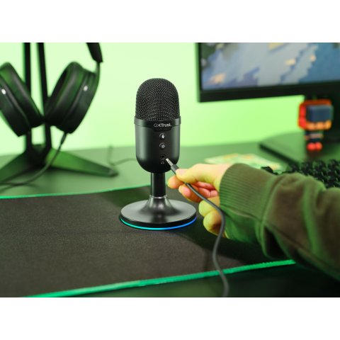 Microfono Trust Gxt 234 Yunix Negro Usb Cable 180cm Rgb Salida Auriculares Boton Mute