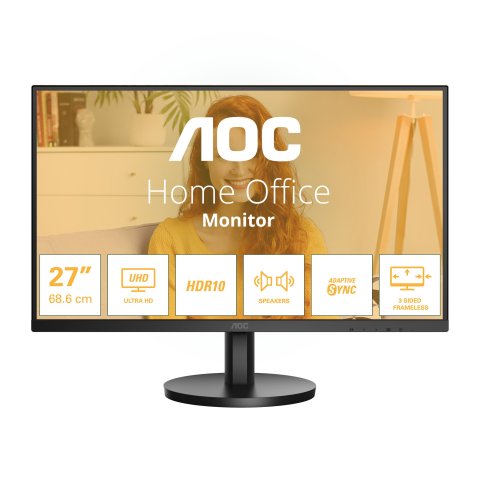Monitor 27" Dp Hdmi Aoc U27b3a Ips Uhd 3840x2160 4ms 60hz 2x2w Vesa 100x100 Negro