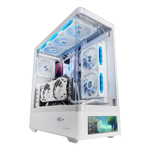 Caja Atx Semitorre Mars Gaming Mlcdprow Cristal Templado Curvo Pantalla Lcd 7,2" Gpu 440mm Color Blanco
