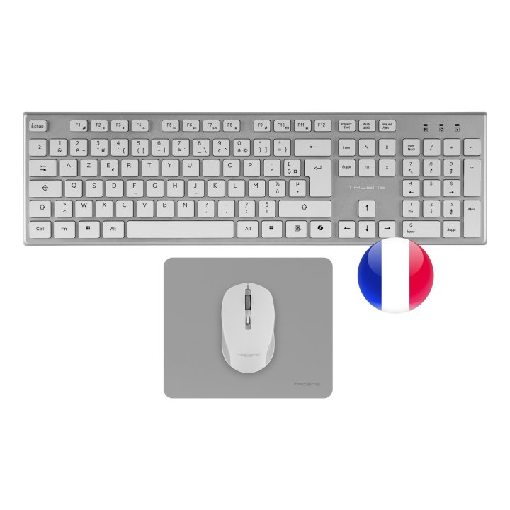 Teclado Mouse Y Alfombrilla Wireless Tacens Zenithwfr Low Profile Tecla Copilot 3200dpi Blanco Frances