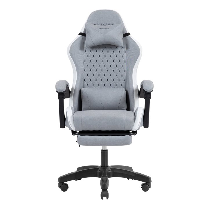 Silla Gamer Mars Gaming Mgcxfsw Fabric Reclinable Reposapies Extensible Diseño Textil Blanco Plata