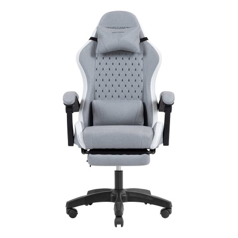 Silla Gamer Mars Gaming Mgcxfsw Fabric Reclinable Reposapies Extensible Diseño Textil Blanco Plata