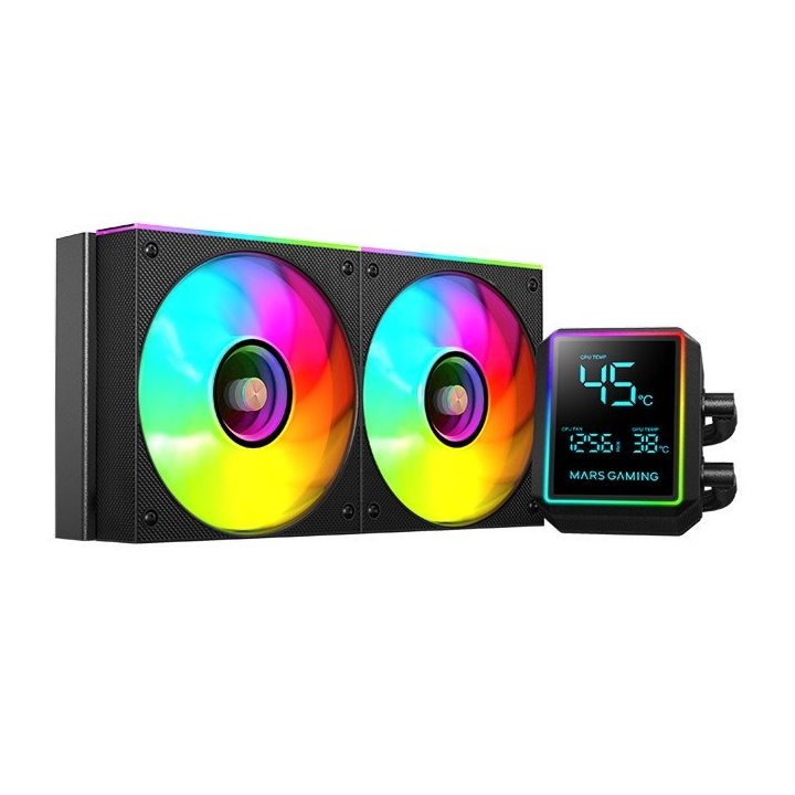 Sistema De Refrigeracion Liquida Mars Gaming Mllcdpro240 2x120mm Argb 500w Tdp Pantalla Lcd Negro