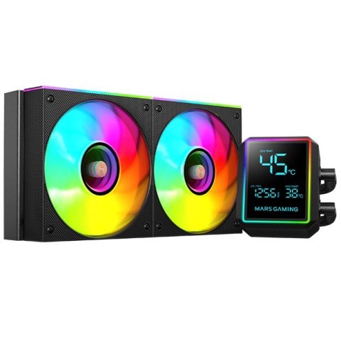 Sistema De Refrigeracion Liquida Mars Gaming Mllcdpro240 2x120mm Argb 500w Tdp Pantalla Lcd Negro