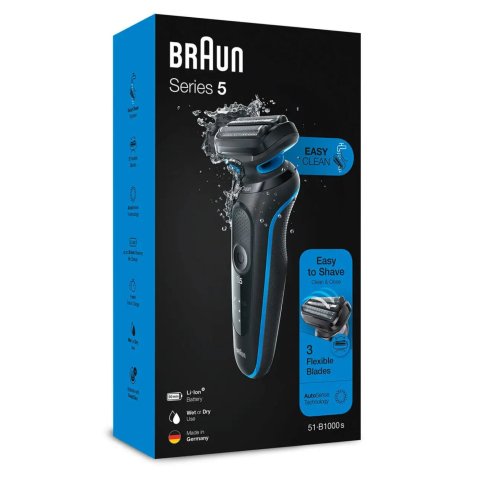 Afeitadora Braun Serie 5 50m1000s 3 Laminas Flexibles Easyclean Bateria De Litio 50min Carga Rapida 