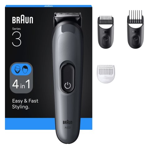 Cortapelo Braun Aio3500 4 En 1 2 Cabezales Recargable Para Cabello Y Barba Gris