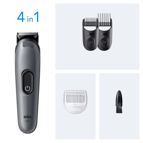 Cortapelo Braun Aio3500 4 En 1 2 Cabezales Recargable Para Cabello Y Barba Gris