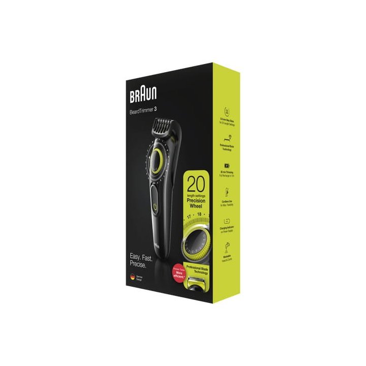 Recortadora De Barba Braun Bt3221 eu 20 Ajustes Corte 0,5 - 10mm Recargable Negro