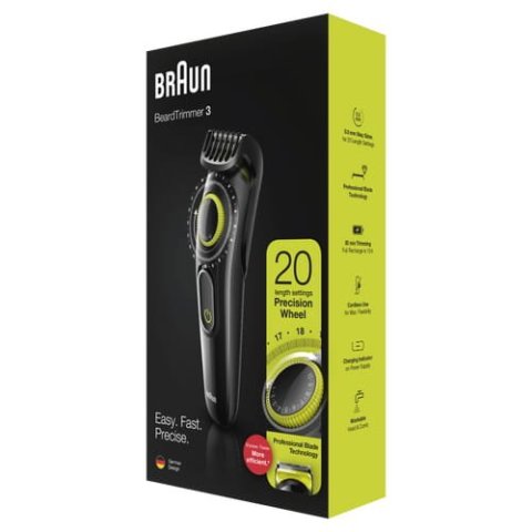 Recortadora De Barba Braun Bt3221 eu 20 Ajustes Corte 0,5 - 10mm Recargable Negro