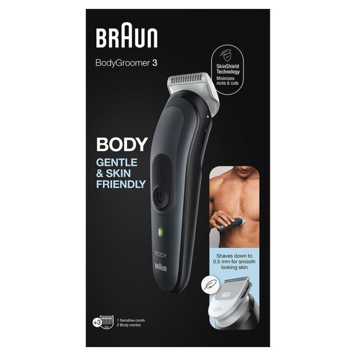 Afeitadora Corporal Braun Bg3350 Inalambrica Corte 0.5-5mm 3 Peines Fijos Recargable