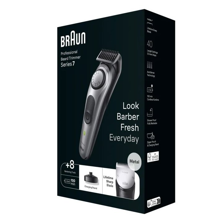 Recortadora De Barba Braun Bt7420 40 Ajustes Corte 0,5 - 10mm Recargable Base De Carga Negro