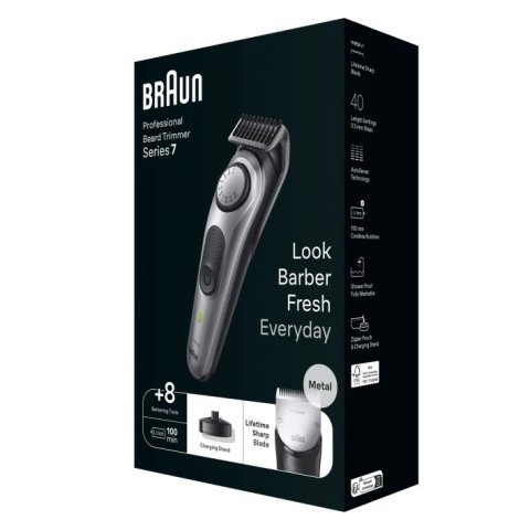 Recortadora De Barba Braun Bt7420 40 Ajustes Corte 0,5 - 10mm Recargable Base De Carga Negro