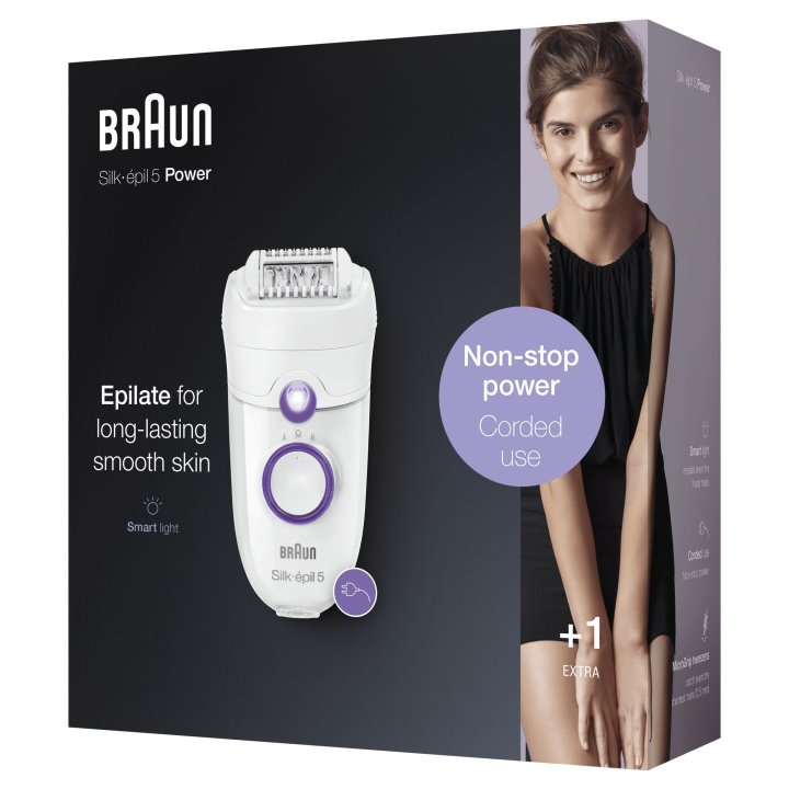 Depiladora Braun Silk-epil 5 Se5-505p Con Cable 28 Pinzas Blanco Y Morado