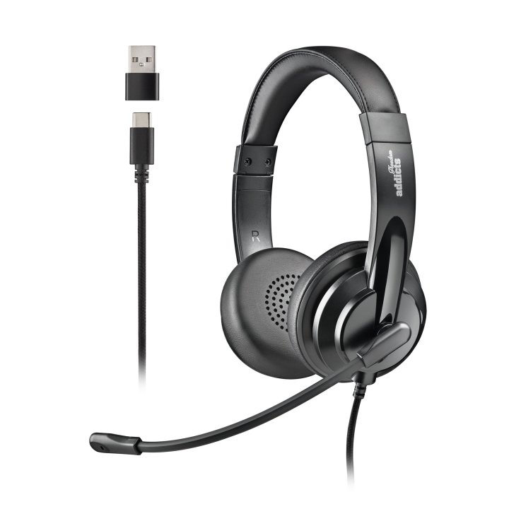 Headset Usb-c Ngs Vox605 Usb-c Control De Volumen 2m Microfono Regulable Adaptador Usb-a Negro