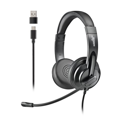 Headset Usb-c Ngs Vox605 Usb-c Control De Volumen 2m Microfono Regulable Adaptador Usb-a Negro