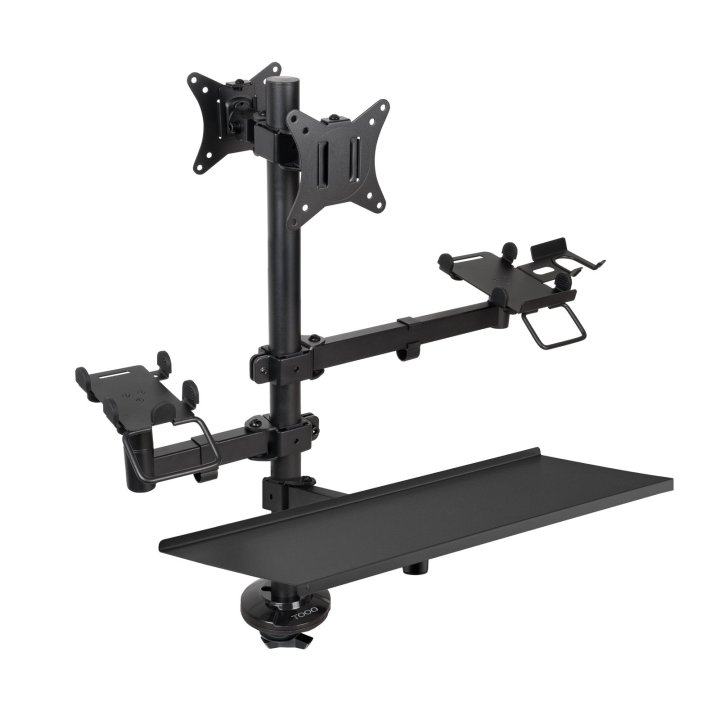 Soporte De Mesa Tooq Tqpm000 Tpv Impresora 2 Pantallas 17-32" Terminal Lector Bandeja Teclado Negro