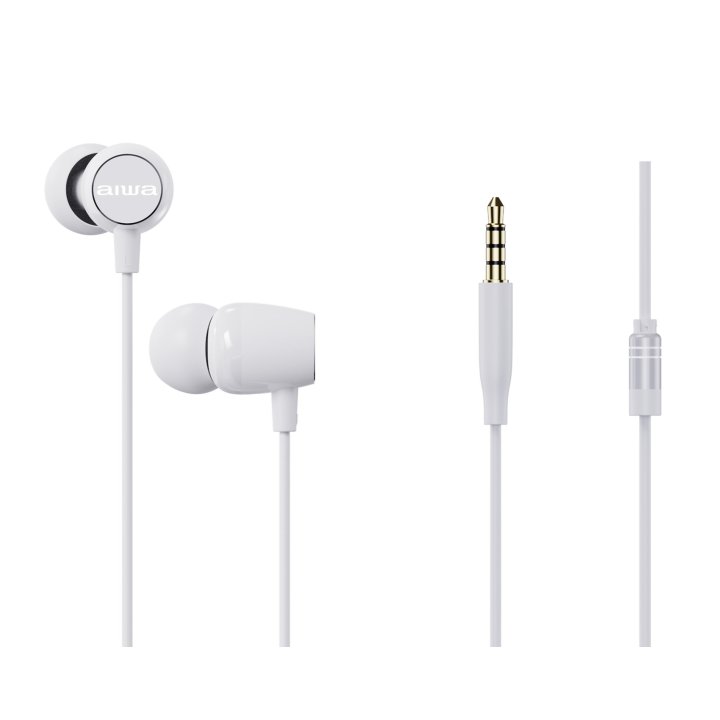 Auricular Intrauditivo Aiwa Estm-20wh Altavoz Neodimio 10mm Cable Sin Enredos Microfono Aluminio Blanco