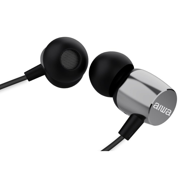 Auricular Intrauditivo Aiwa Estm-20sl Altavoz Neodimio 10mm Cable Sin Enredos Microfono Aluminio Plata